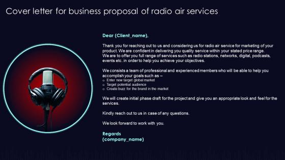 Cover Letter For Business Proposal Of Radio Air Services Ppt Show Graphics Example