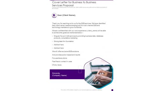 Cover Letter For Business To Business Services Proposal One Pager Sample Example Document
