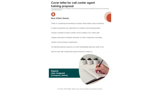 Cover Letter For Call Center Agent Training Proposal One Pager Sample Example Document