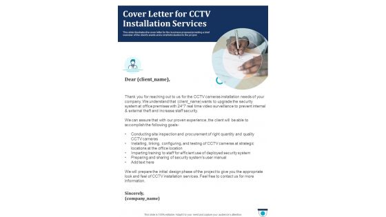 Cover Letter For Cctv Installation Services One Pager Sample Example Document