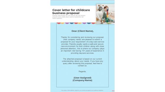 Cover Letter For Childcare Business Proposal One Pager Sample Example Document