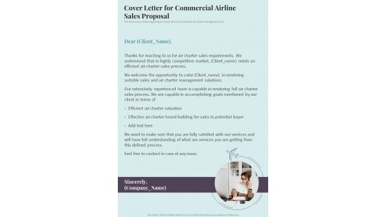 Cover Letter For Commercial Airline Sales Proposal One Pager Sample Example Document