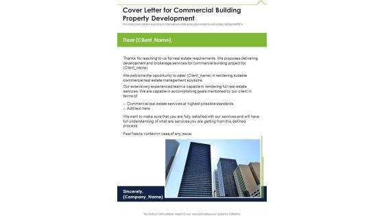 Cover Letter For Commercial Building Property Development One Pager Sample Example Document