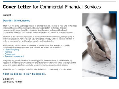 Cover letter for commercial financial services ppt powerpoint presentation outline example