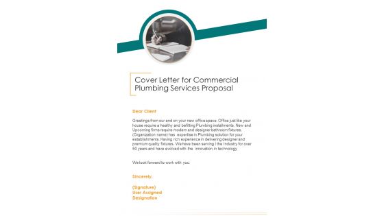 Cover Letter For Commercial Plumbing Services Proposal One Pager Sample Example Document