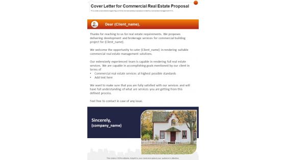 Cover Letter For Commercial Real Estate Proposal One Pager Sample Example Document