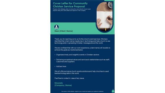Cover Letter For Community Christan Service Proposal One Pager Sample Example Document