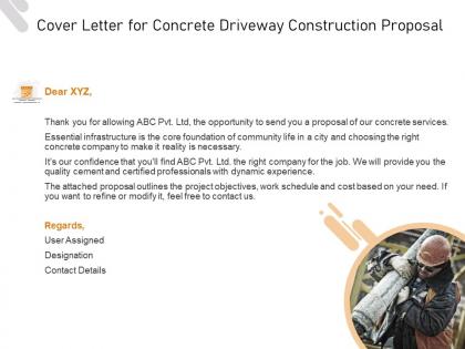 Cover letter for concrete driveway construction proposal ppt powerpoint presentation portfolio