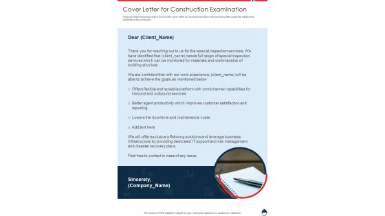 Cover Letter For Construction Examination One Pager Sample Example Document