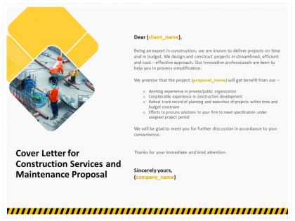 Cover letter for construction services and maintenance proposal ppt template