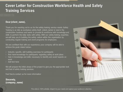 Cover letter for construction workforce health and safety training services ppt infographics
