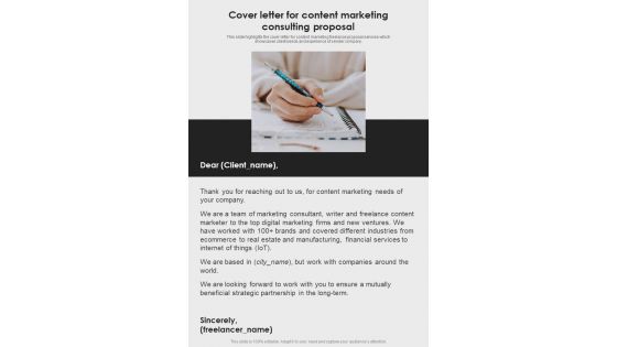 Cover Letter For Content Marketing Consulting Proposal One Pager Sample Example Document