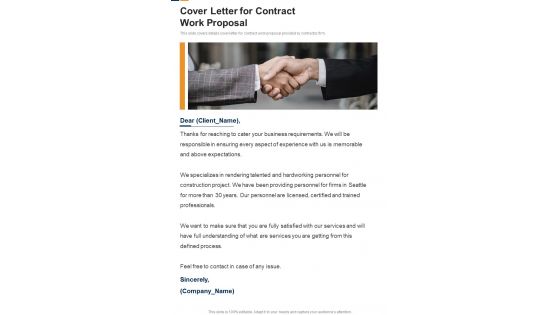 Cover Letter For Contract Work Proposal One Pager Sample Example Document