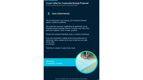 Cover Letter For Corporate Buying Proposal One Pager Sample Example Document