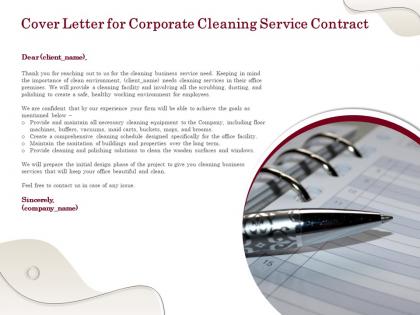 Cover letter for corporate cleaning service contract ppt powerpoint presentation ideas