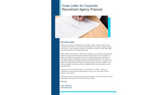 Cover Letter For Corporate Recruitment Agency Proposal One Pager Sample Example Document