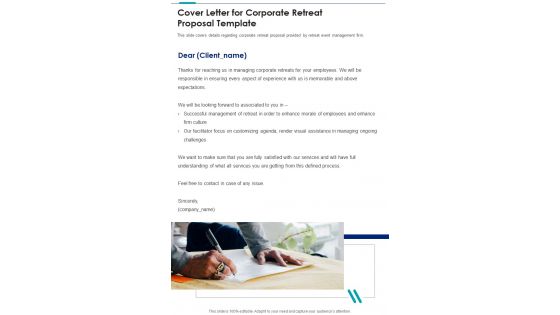 Cover Letter For Corporate Retreat Proposal Template One Pager Sample Example Document