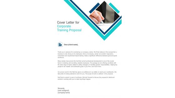 Cover Letter For Corporate Training Proposal One Pager Sample Example Document