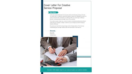 Cover Letter For Creative Service Proposal One Pager Sample Example Document