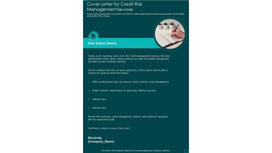 Cover Letter For Credit Risk Management Services One Pager Sample Example Document