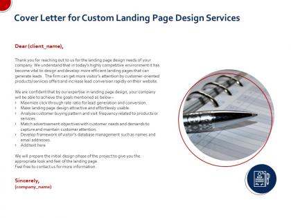 Cover letter for custom landing page design services ppt file display