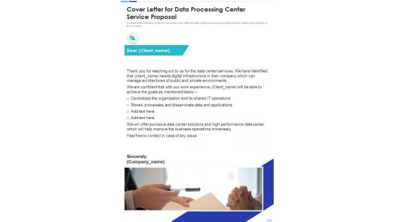 Cover Letter For Data Processing Center Service One Pager Sample Example Document