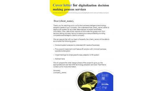 Cover Letter For Digitalization Decision Making Process One Pager Sample Example Document