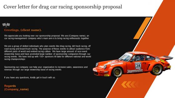 Cover Letter For Drag Car Racing Sponsorship Proposal Ppt Powerpoint Presentation Pictures Samples