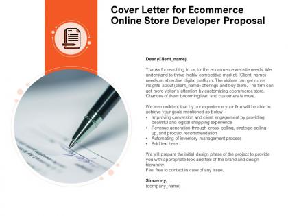Cover letter for ecommerce online store developer proposal ppt powerpoint presentation infographics slides
