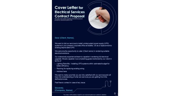 Cover Letter For Electrical Services Contract Proposal One Pager Sample Example Document