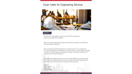 Cover Letter For Engineering Services One Pager Sample Example Document