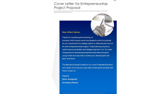 Cover Letter For Entrepreneurship Project Proposal One Pager Sample Example Document