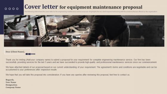 Cover Letter For Equipment Maintenance Proposal Ppt Show Graphics Template