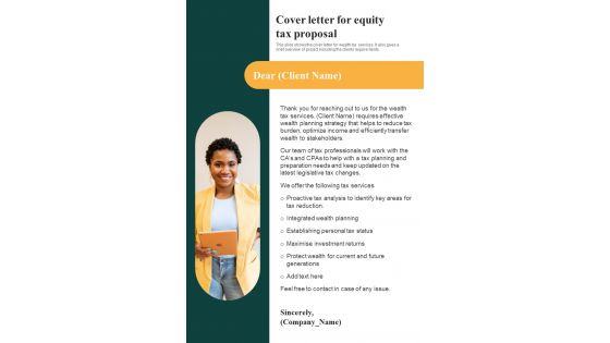 Cover Letter For Equity Tax Proposal One Pager Sample Example Document
