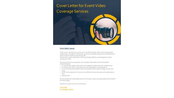 Cover Letter For Event Video Coverage Services One Pager Sample Example Document