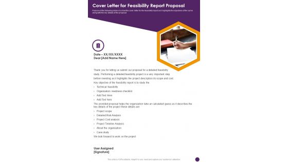 Cover Letter For Feasibility Report Proposal One Pager Sample Example Document