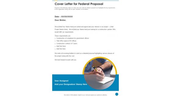 Cover Letter For Federal Proposal One Pager Sample Example Document