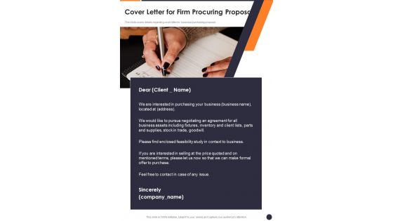 Cover Letter For Firm Procuring Proposal One Pager Sample Example Document