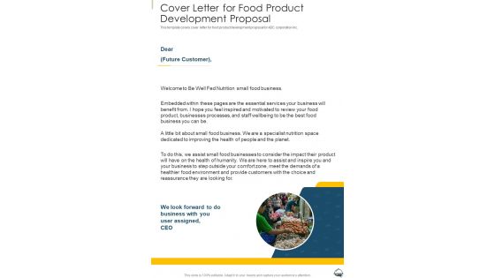 Cover Letter For Food Product Development Proposal One Pager Sample Example Document