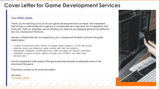 Cover letter for game development services ppt slides deck