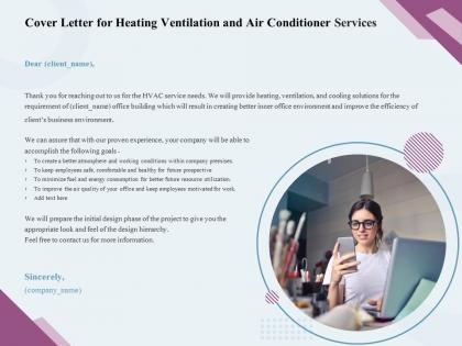 Cover letter for heating ventilation and air conditioner services ppt infographics
