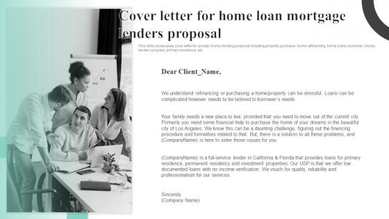 Cover Letter For Home Loan Mortgage Lenders Ppt Powerpoint Presentation File Outline