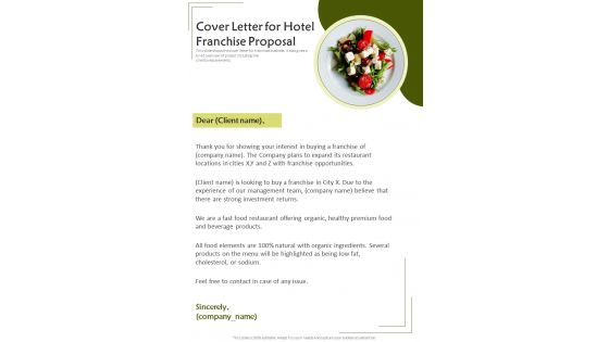 Cover Letter For Hotel Franchise Proposal One Pager Sample Example Document