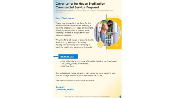 Cover Letter For House Sterilization Commercial Service Proposal One Pager Sample Example Document