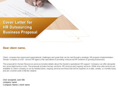 Cover letter for hr outsourcing business proposal ppt powerpoint presentation infographic