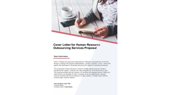 Cover Letter For Human Resource Outsourcing Services Proposal One Pager Sample Example Document