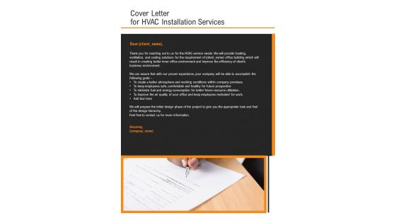 Cover Letter For HVAC Installation Services One Pager Sample Example Document