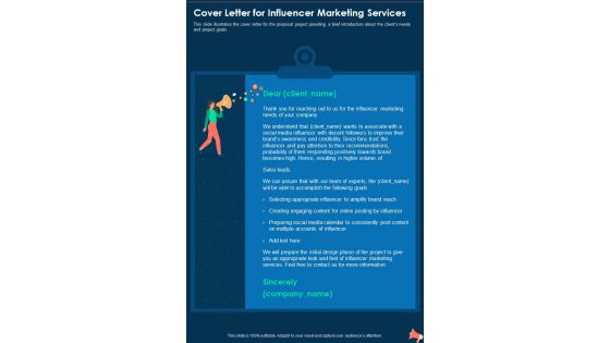 Cover Letter For Influencer Marketing Services One Pager Sample Example Document