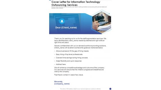 Cover Letter For Information Technology Outsourcing Services One Pager Sample Example Document