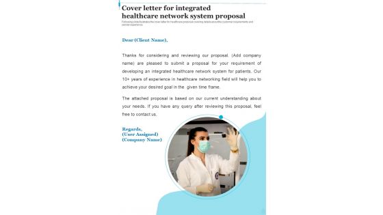 Cover Letter For Integrated Healthcare Network System Proposal One Pager Sample Example Document